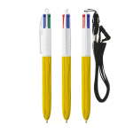 Kugelschreiber aus Kunststoff in Holzoptik mit 4 Farben Tinte BIC® farbe gelb