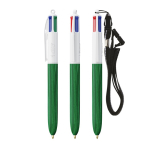 Kugelschreiber aus Kunststoff in Holzoptik mit 4 Farben Tinte BIC® farbe grün
