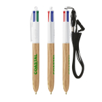 Kugelschreiber aus Kunststoff in Holzoptik mit 4 Farben Tinte BIC® farbe holzton