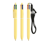 Kugelschreiber aus Kunststoff in Pastelltönen mit Umhängeband und 4-farbiger Tinte BIC® farbe pastellgelb
