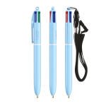 Kugelschreiber aus Kunststoff in Pastelltönen mit Umhängeband und 4-farbiger Tinte BIC® farbe pastellblau