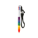 Kugelschreiber aus Kunststoff in Regenbogenfarben mit Band und 4 Farben Tinte BIC® Ansicht mit Druckbereich