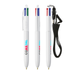 Kugelschreiber aus recyceltem Kunststoff mit Umhängeband und 4-Farben-Tinte BIC® farbe weiß
