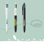 Kugelschreiber aus recyceltem Kunststoff mit Umhängeband und 4-Farben-Tinte BIC® farbe weiß