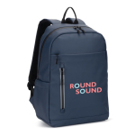 Rucksack aus Kunstleder mit wasserabweisenden Reißverschlüssen für PC 16” farbe blau Ansicht mit Logo 1