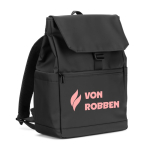 Rucksack aus Kunstleder mit Klappe, ideal für Laptops bis 16” farbe schwarz Ansicht mit Logo 1
