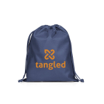 Mittelgroßer Kordelzugbeutel aus Vliesstoff mit thermoversiegeltem Verschluss 60 g/m² farbe blau Ansicht mit Logo 1