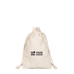 Kleiner Baumwoll-Turnbeutel mit Verschluss über Griffe 120 g/m² Ansicht mit Druckbereich