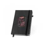 A5-Notizbuch mit Monatsplanung und Gummiband, liniert farbe schwarz Ansicht mit Logo 1