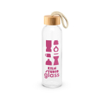 Glasflasche mit Bambusdeckel und Kordelgriff 520 ml farbe natürliche farbe Ansicht mit Logo 1