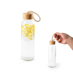 Glasflasche mit Bambusdeckel und Kordelgriff 520 ml Ansicht in vielen Farben