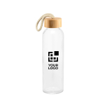 Glasflasche mit Bambusdeckel und Kordelgriff 520 ml Ansicht mit Druckbereich