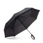 3-teilig faltbarer Regenschirm aus Pongee mit ergonomischem Griff Ø117 farbe schwarz Ansicht mit Logo 1