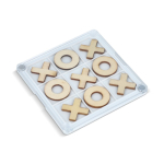 Untersetzer aus Kunststoff und Holz mit integriertem Tic-Tac-Toe-Spiel farbe weiß