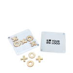 Untersetzer aus Kunststoff und Holz mit integriertem Tic-Tac-Toe-Spiel Ansicht mit Druckbereich