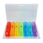 Wöchentlicher Tabletten-Organizer aus Kunststoff mit 7 Boxen und 3 Fächern pro Tag farbe mehrfarbig vierte Ansicht