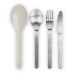 Set mit 3 Edelstahlbesteckteilen im robusten Kunststoffetui farbe beige dritte Ansicht