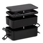 Lunchbox mit zwei Ebenen, Verschlussclips und integriertem Besteck 1,55 l farbe schwarz neunte Ansicht