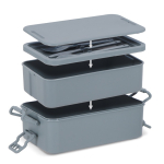 Lunchbox mit zwei Ebenen, Verschlussclips und integriertem Besteck 1,55 l farbe grau neunte Ansicht