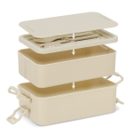 Lunchbox mit zwei Ebenen, Verschlussclips und integriertem Besteck 1,55 l farbe beige neunte Ansicht