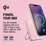 Magnetische Powerbank Fresh 'n Rebel mit kabelloser Ladefunktion, 10.000 mAh farbe rosa achte Ansicht