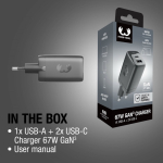 Schnellladegerät Fresh 'n Rebel mit USB-A und 2 USB-C-Anschlüssen, 67 W farbe dunkelgrau