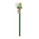Bleistift aus Pappelholz mit Weihnachtsmotiven und Radiergummi farbe grün zweite Ansicht