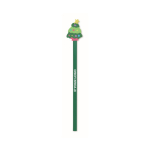 Bleistift aus Pappelholz mit Weihnachtsmotiven und Radiergummi farbe grün Ansicht mit Druckbereich