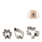 Set mit 3 Plätzchenausstechern aus Edelstahl in Weihnachtsformen farbe beige Ansicht mit Druckbereich