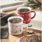 Emaillierter Metallbecher im Weihnachtsstil in Einzelbox 300 ml farbe weiß Stimmungsbild