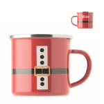 Metallbecher mit Emaillebeschichtung Weihnachtsmann und Geschenkbox 300 ml farbe rot Ansicht mit Druckbereich