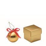 Weihnachtskugel zum Aufhängen mit Band, in Geschenkbox präsentiert farbe gold Ansicht mit Druckbereich