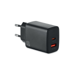 EU-Wandladegerät mit USB-A- und USB-C-Anschluss, 65 W Schnellladung farbe schwarz