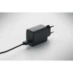EU-Wandladegerät mit USB-A- und USB-C-Anschluss, 65 W Schnellladung farbe schwarz