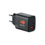 EU-Wandladegerät mit USB-A- und USB-C-Anschluss, 65 W Schnellladung farbe schwarz