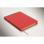 A5-Notizbuch mit festem Einband aus recyceltem Kunstleder, linierte Seiten farbe rot drittes Detailbild
