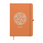 A5-Notizbuch mit festem Einband aus recyceltem Kunstleder, linierte Seiten farbe orange Hauptansicht zweite Ansicht