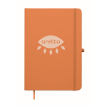 A5-Notizbuch mit festem Einband aus recyceltem Kunstleder, linierte Seiten farbe orange zweite Hauptansicht