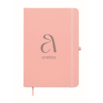 A5-Notizbuch mit festem Einband aus recyceltem Kunstleder, linierte Seiten farbe rosa Hauptansicht zweite Ansicht