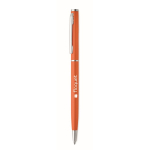 Kugelschreiber aus recyceltem Aluminium mit verchromtem Clip und blauer Tinte farbe orange zweite Hauptansicht