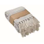 Decke mit Fransen aus recycelter Baumwolle und Band, 400 g/m² farbe beige