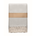Decke mit Fransen aus recycelter Baumwolle und Band, 400 g/m² farbe beige zweite Ansicht