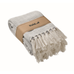 Decke mit Fransen aus recycelter Baumwolle und Band, 400 g/m² farbe beige Hauptansicht