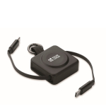 Einziehbares 100-W-USB-C-Kabel mit Schlüsselanhänger und Schnellladefunktion farbe schwarz Ansicht mit Druckbereich