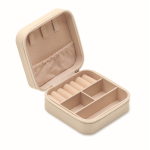 Reiseschmuckkästchen aus PU und Samt mit 3 Fächern und Reißverschluss farbe beige