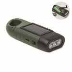 Robuste Kunststoff-Taschenlampe mit 3 LEDs, Solarpanel und Handkurbel-Dynamo farbe dunkelgrün