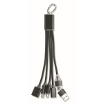 Aluminium-Schlüsselanhänger mit 5-in-1-Kabel und verschiedenen Ladeanschlüssen farbe schwarz
