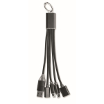 Aluminium-Schlüsselanhänger mit 5-in-1-Kabel und verschiedenen Ladeanschlüssen farbe schwarz zweite Ansicht