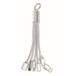 Aluminium-Schlüsselanhänger mit 5-in-1-Kabel und verschiedenen Ladeanschlüssen farbe silber