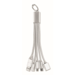 Aluminium-Schlüsselanhänger mit 5-in-1-Kabel und verschiedenen Ladeanschlüssen farbe silber zweite Ansicht